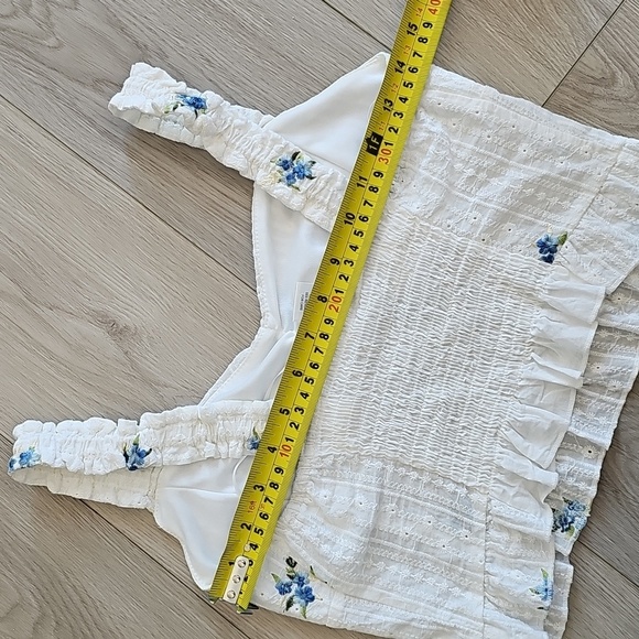 Kirious Cottagecore Dainty Pointelle Embroidered Ruched Cami Crop Top Small - Picture 6 of 12